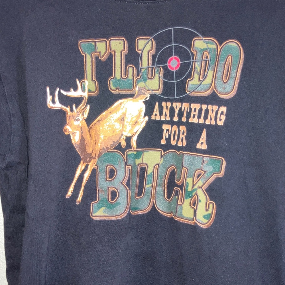 Faded Glory Black Deer Hunting Graphic Long Sleeve T-Shirt Kids Large‎